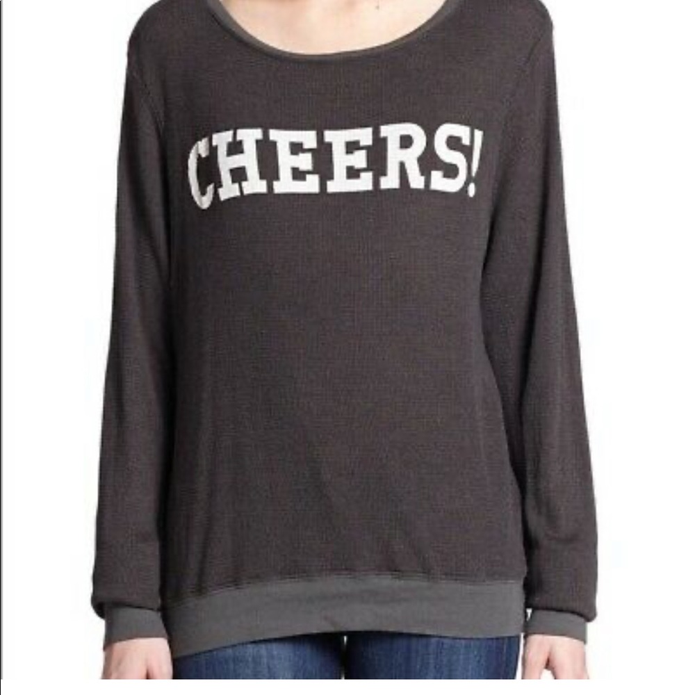 Wildfox Women's CHEERS Waffle Baggy Sweater.